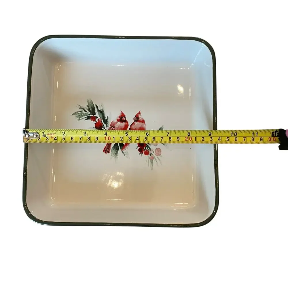Laura Ashley Tartan Cardinals Ceramic Baker 9in Square Christmas Plaid NEW